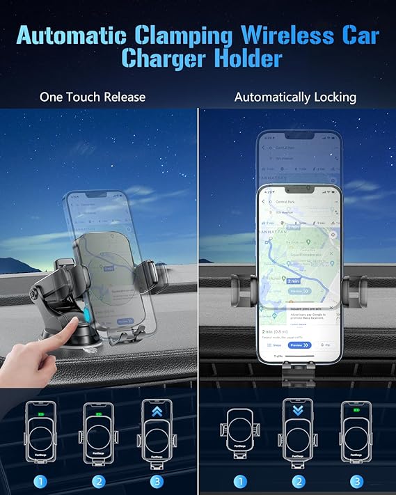 Car Phone Holder with Wireless Charging