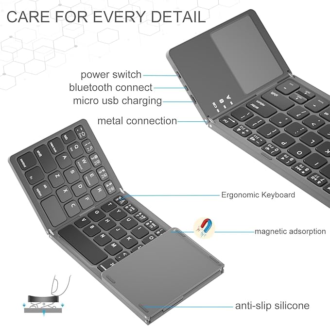 Foldable Bluetooth Keyboard with Touchpad