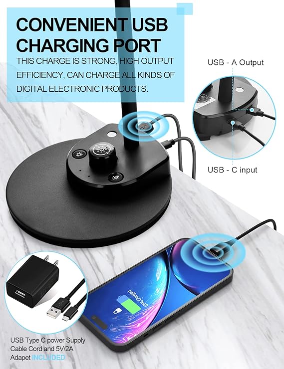 Adjustable LED Desk Lamp with USB Charging